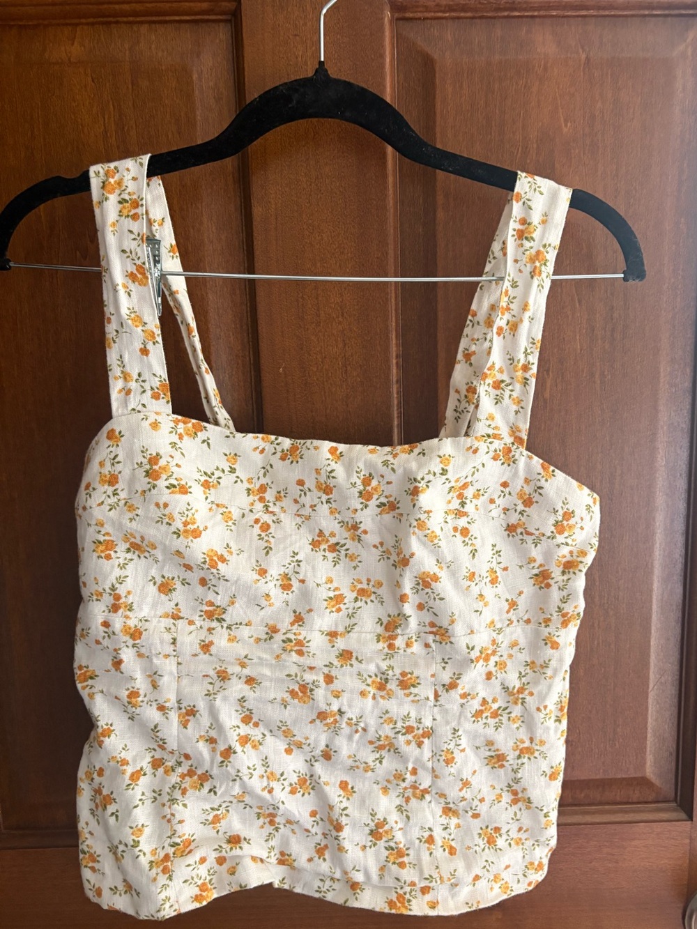 Reformation Cream Floral Square-Neck Camisole with Orange Print